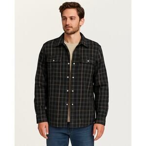 Linksoul Men’s Black Gray Plaid Shacket L Flannel Snap Button Jacket